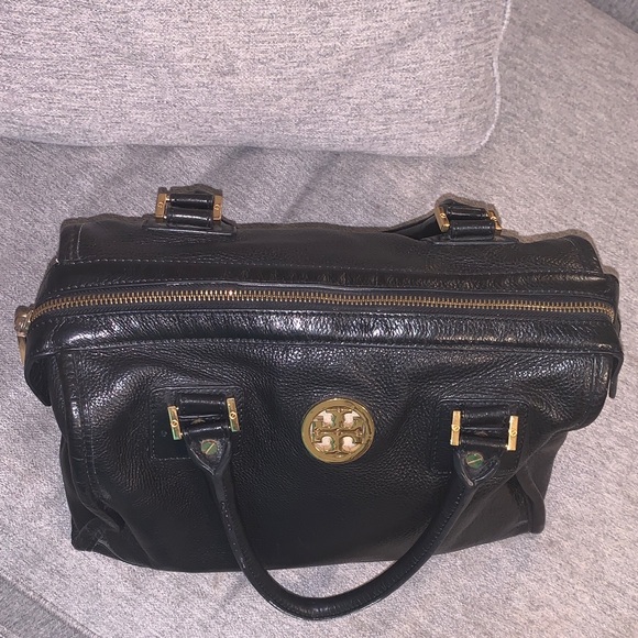 Tory Burch Black Pebbled Leather Satchel with Gold-Tone Logo Purse 👛 - Picture 3 of 17